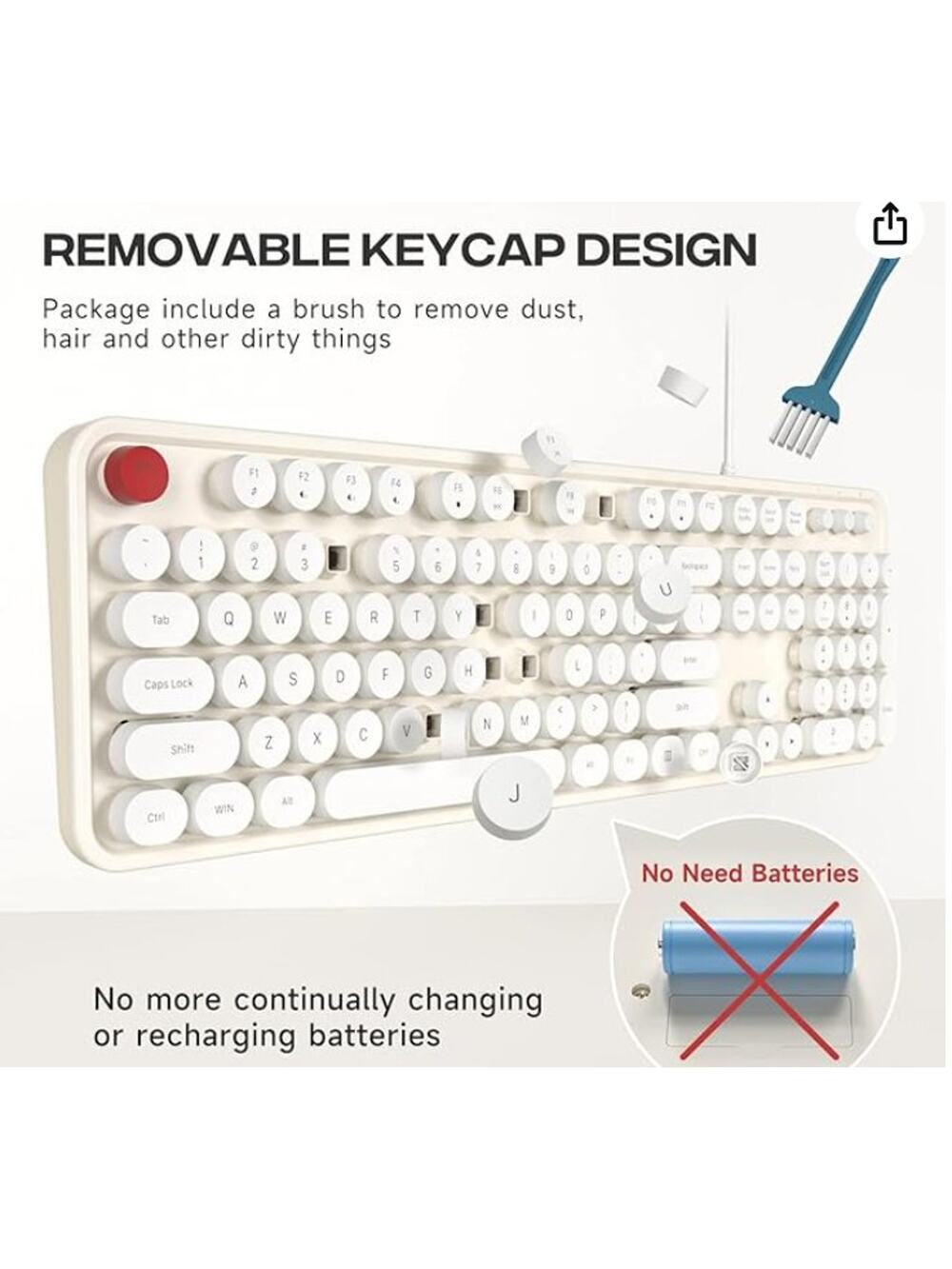 USB Wired Keyboard, white, raised buttons